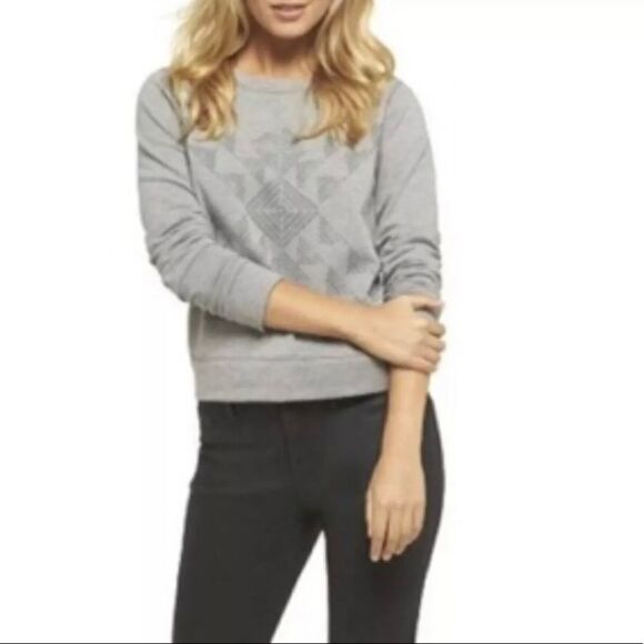Tom's Aztec Gray crewneck long sleeve cropped pullover Sweatshirt -M - Picture 2 of 9